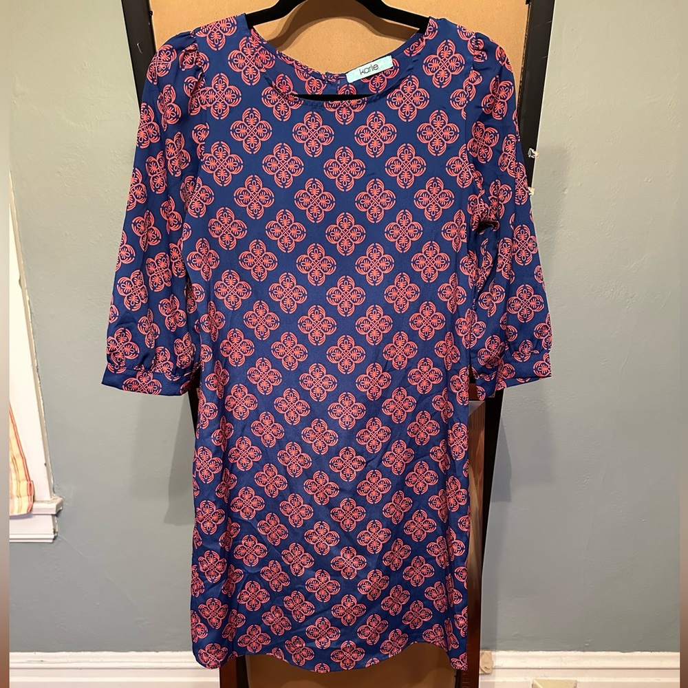 Karlie-Blue dress with orange medallion pattern